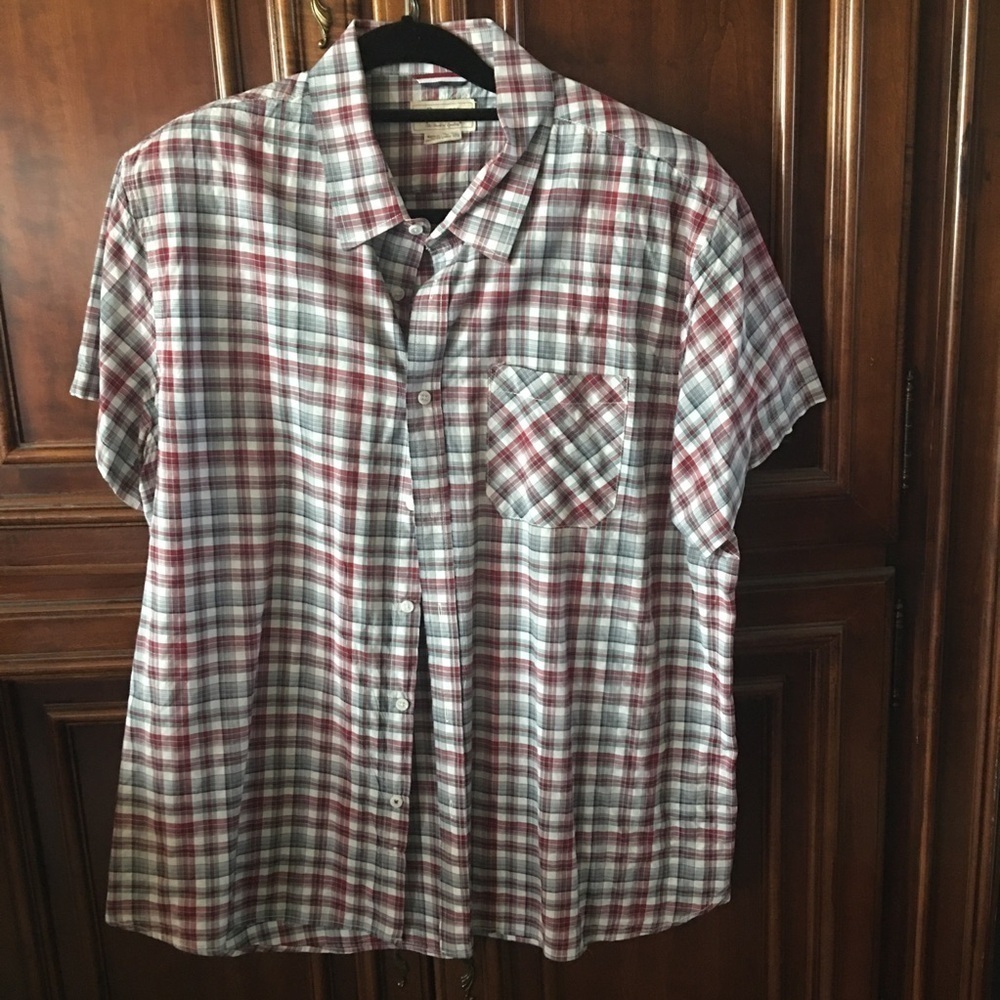 Boston Traders Plaid Mens Cotton short sleeve Shirt Red Grey Size XXL